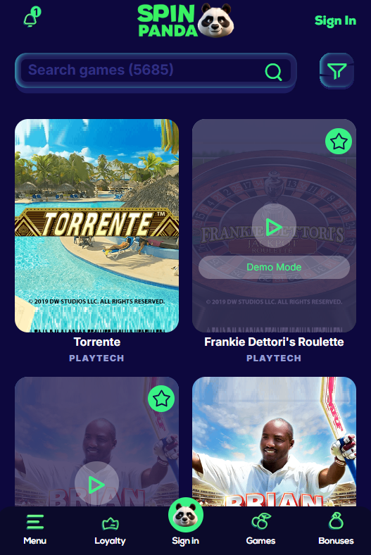 mobile version spin panda casino